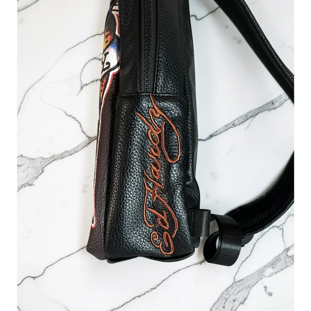 Ed Hardy Men’s Black Tattoo Eagle Skull Graphic Sling Crossbody Backpack Bag